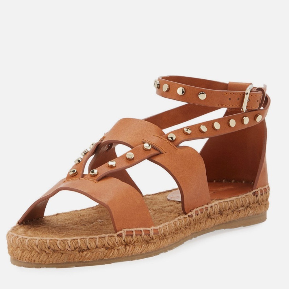 Jimmy Choo Tan Studded Leather Espadrille Sandals